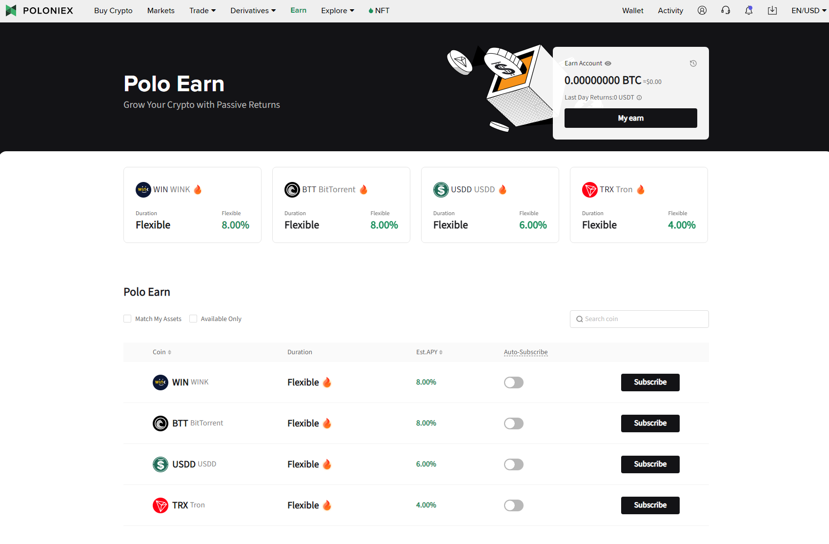 poloniex earn and staking assets