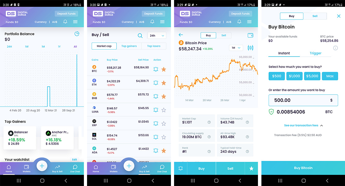 Screenshot of the Digital Surge mobile app