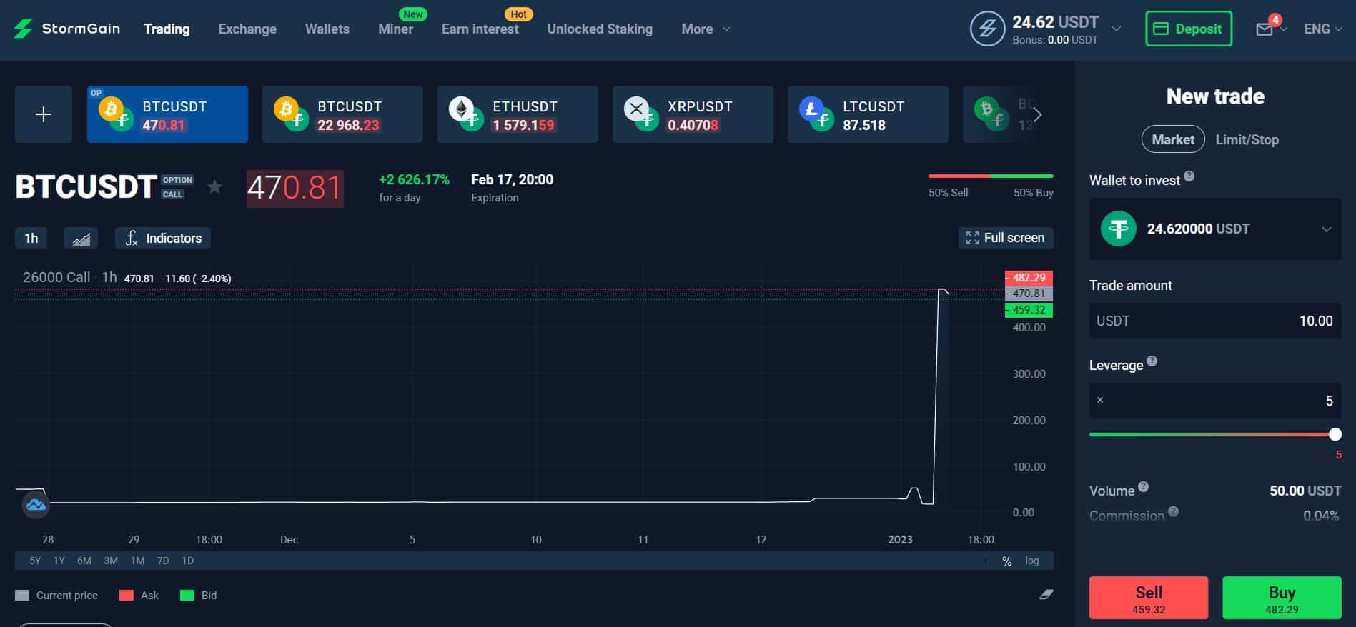 stormgain option platform