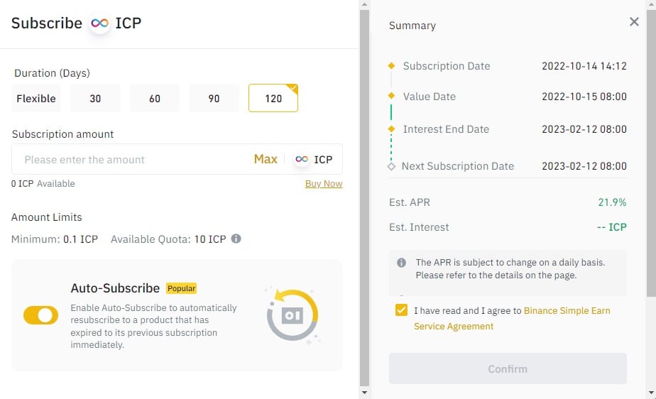 120 days ICP staking with Binance