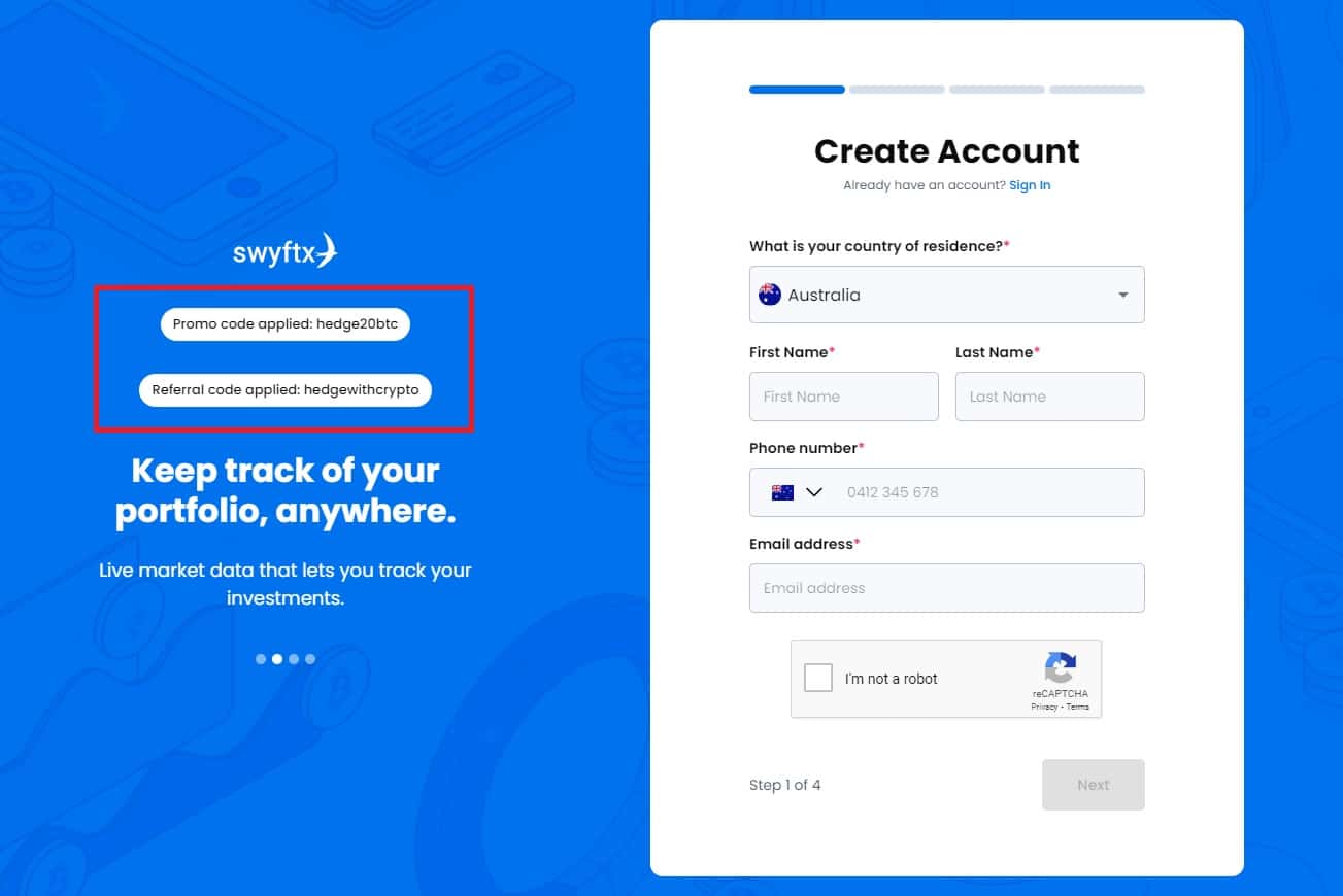 swyftx registration form