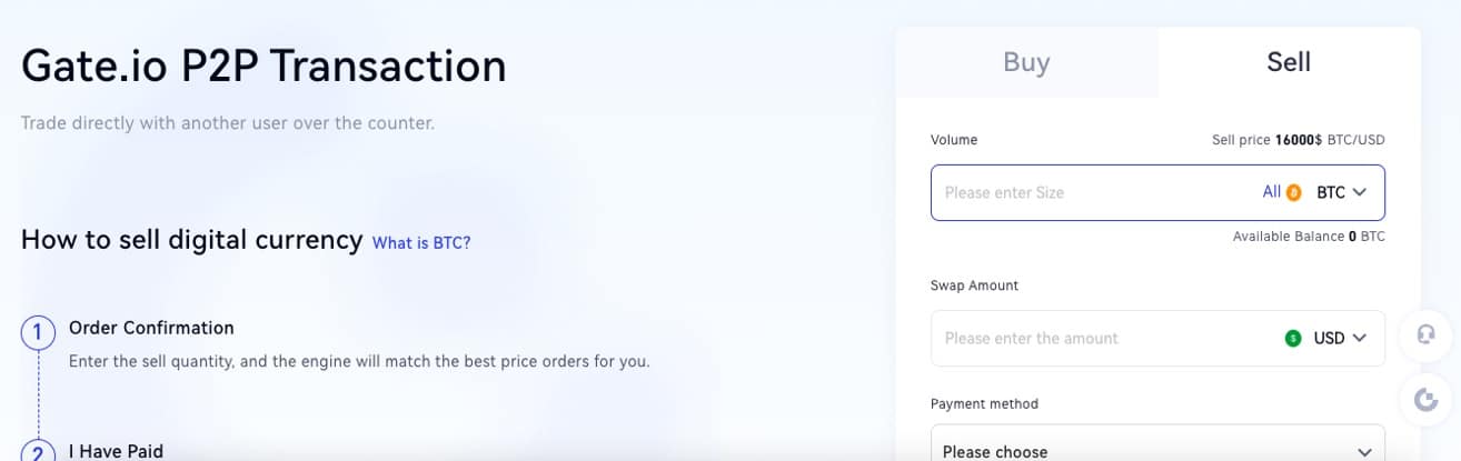 Gate.io P2P selling Bitcoin