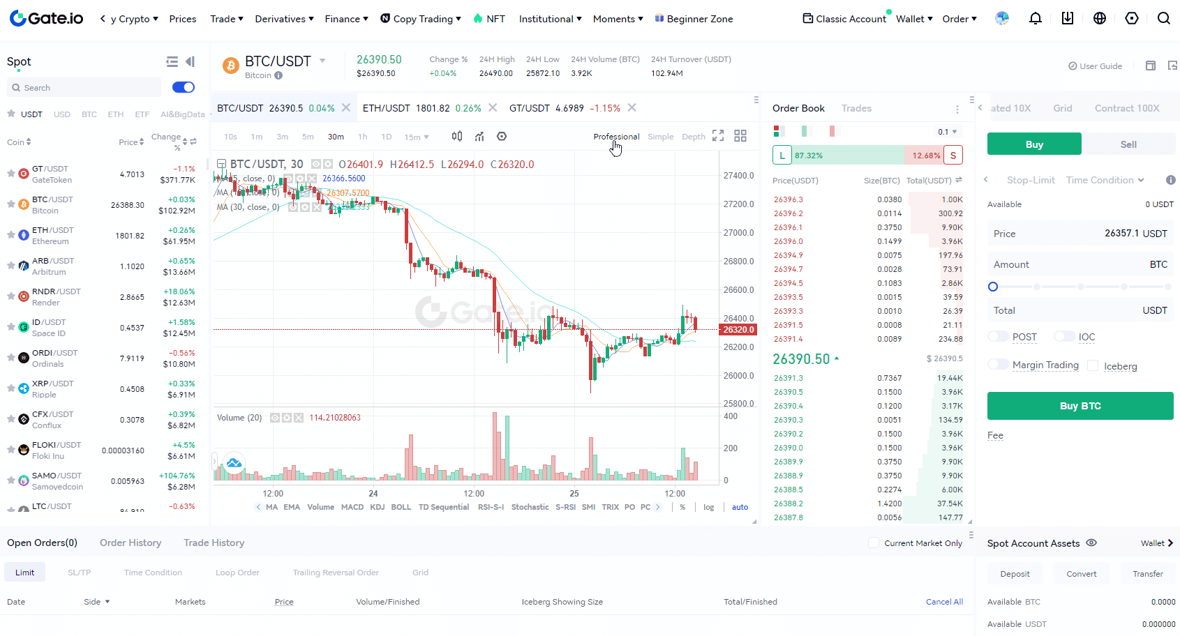 Gate.io professional Trading Interface