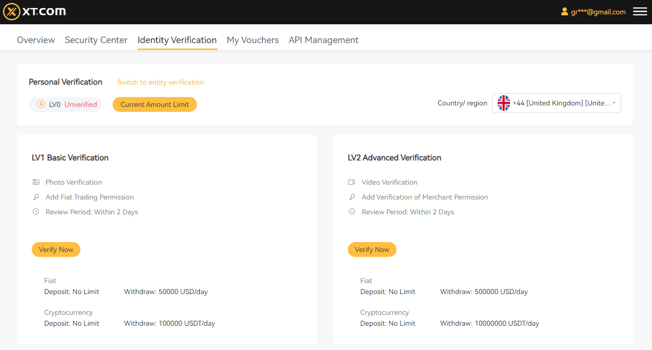 XT.com verification requirements