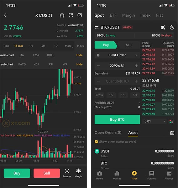 XT.com mobile trading screenshots