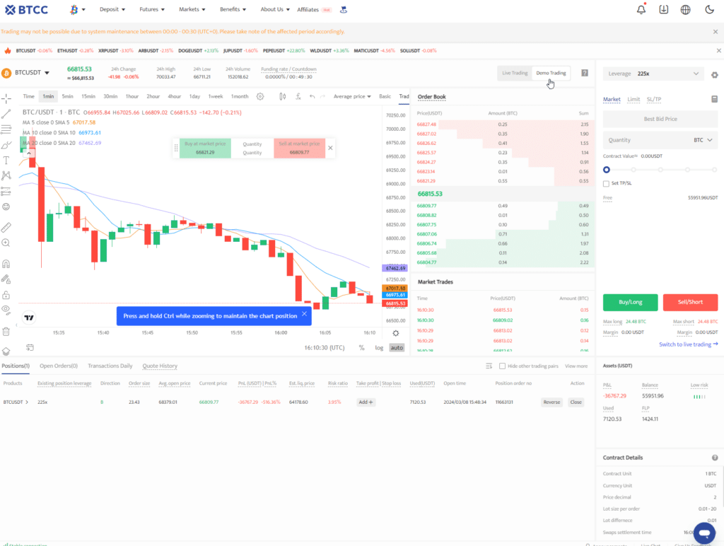 Demo Trading on BTCC Exchange