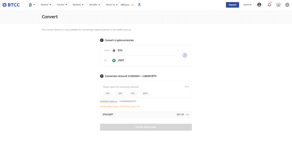 Convert ETH to USDT BTCC