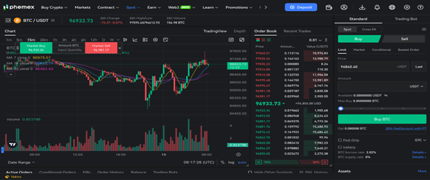 phemex trading interface